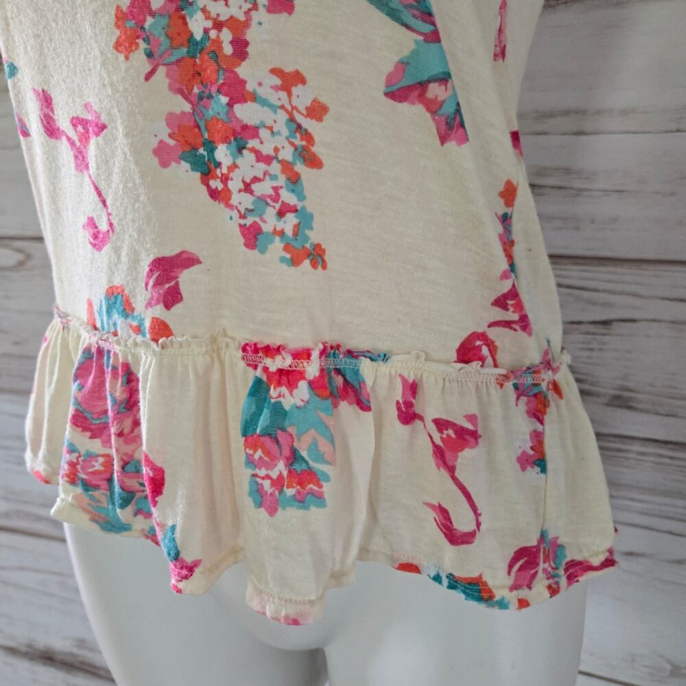 American Eagle Outfitters Cream Floral Tank Top with Ruffle Trim sz sz XS - Picture 2 of 6